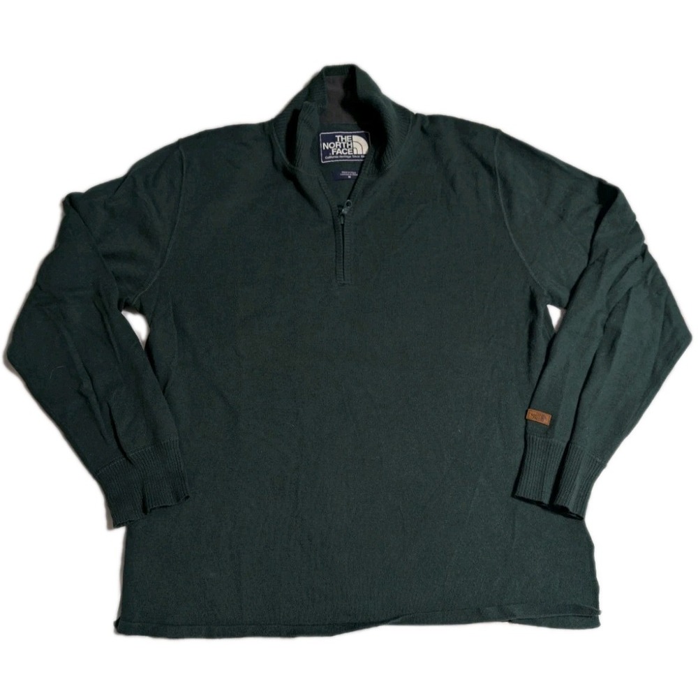 The North Face Heritage Knit 1/4 Zip Sweater Mens M‎ Green Wool Blend